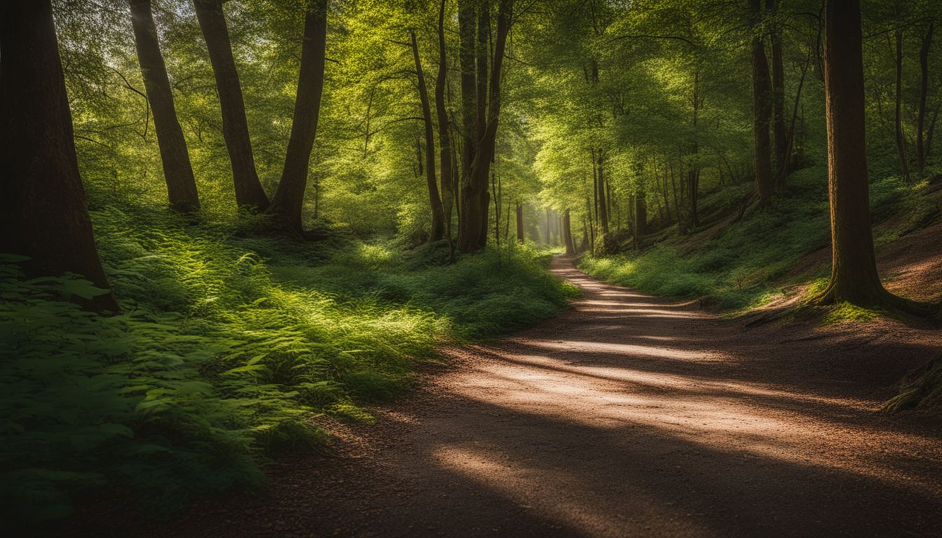 un chemin vide à travers une forêt paisible.