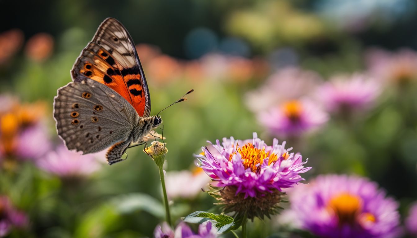 un papillon solitaire se pose sur une fleur épanouie dans un jardin vibrant.