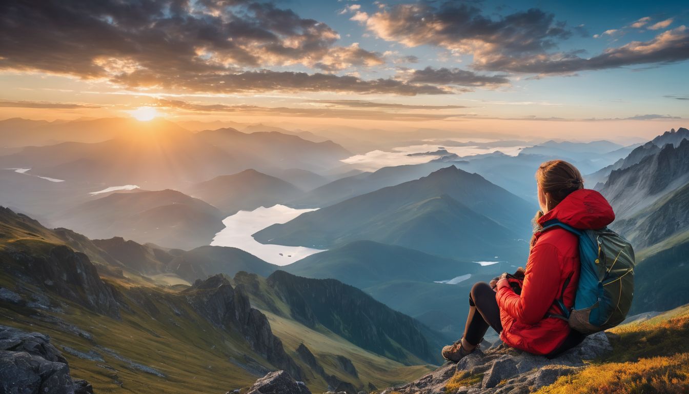 a person enjoying panoramic mountain views in vibrant surroundings.