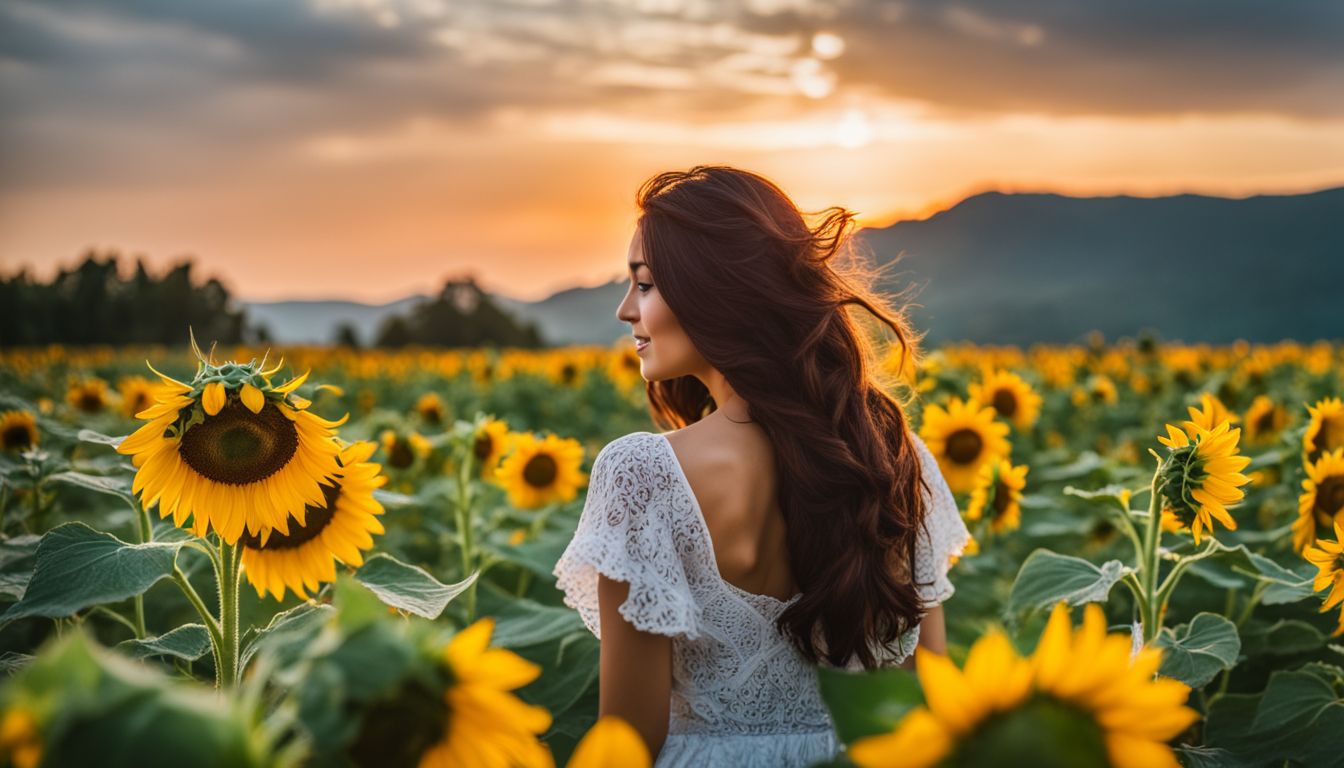 a vibrant sunflower amidst a diverse and bustling natural setting.