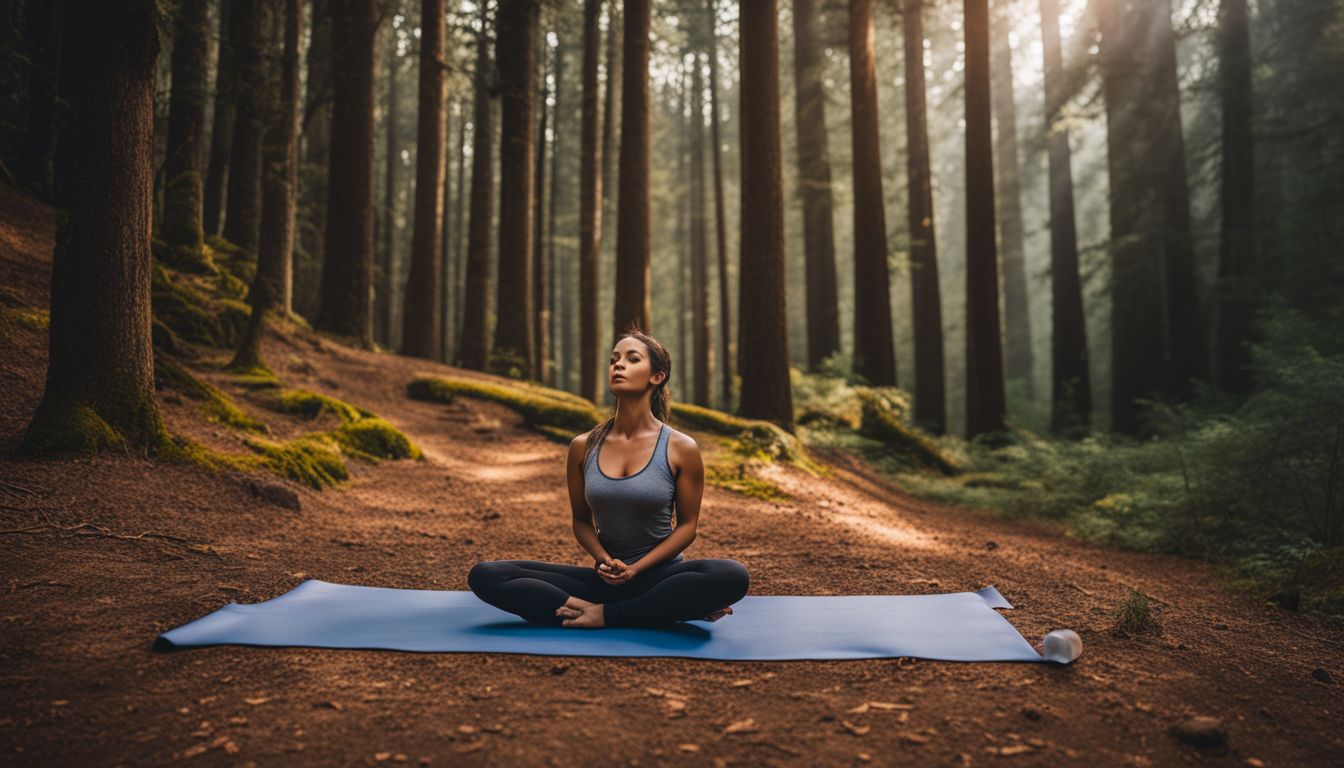 un tapis de yoga paisible dans une clairière sereine de la forêt.