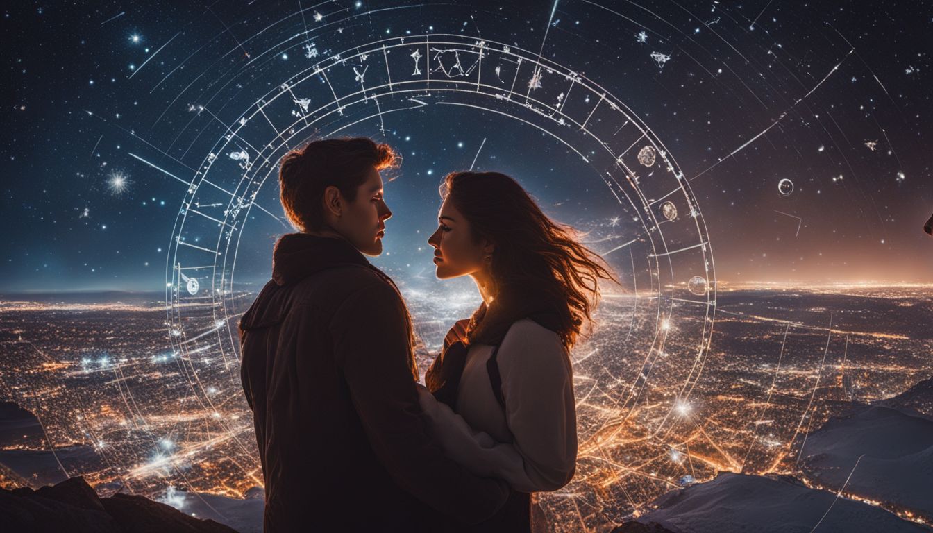un couple admire les étoiles sous un ciel nocturne étoilé.