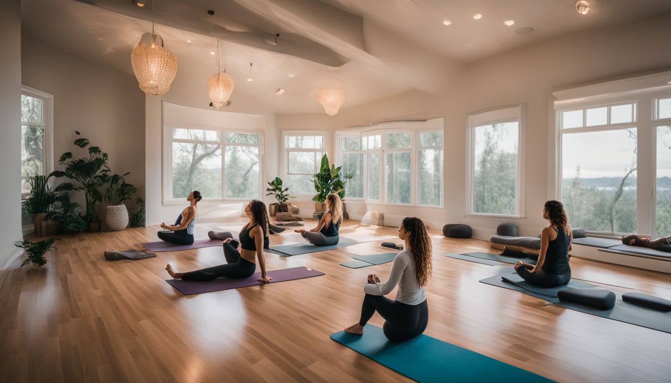 un studio de yoga serein avec une variété de personnes.