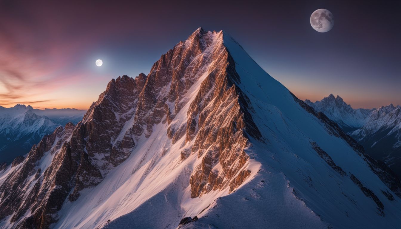 une photo des différentes phases de la lune se levant au-dessus d'un sommet de montagne, capturée avec un appareil photo professionnel.