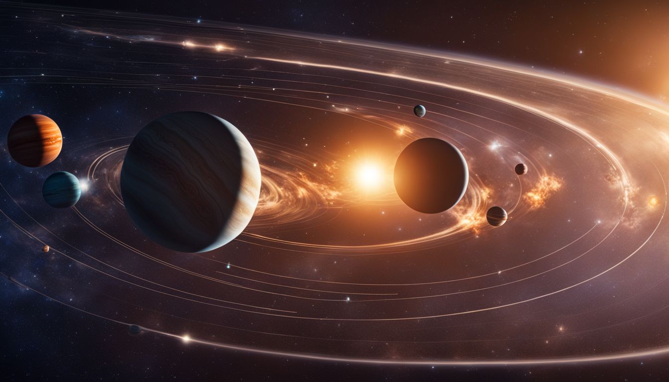 le système solaire avec diverses personnes en arrière-plan.
