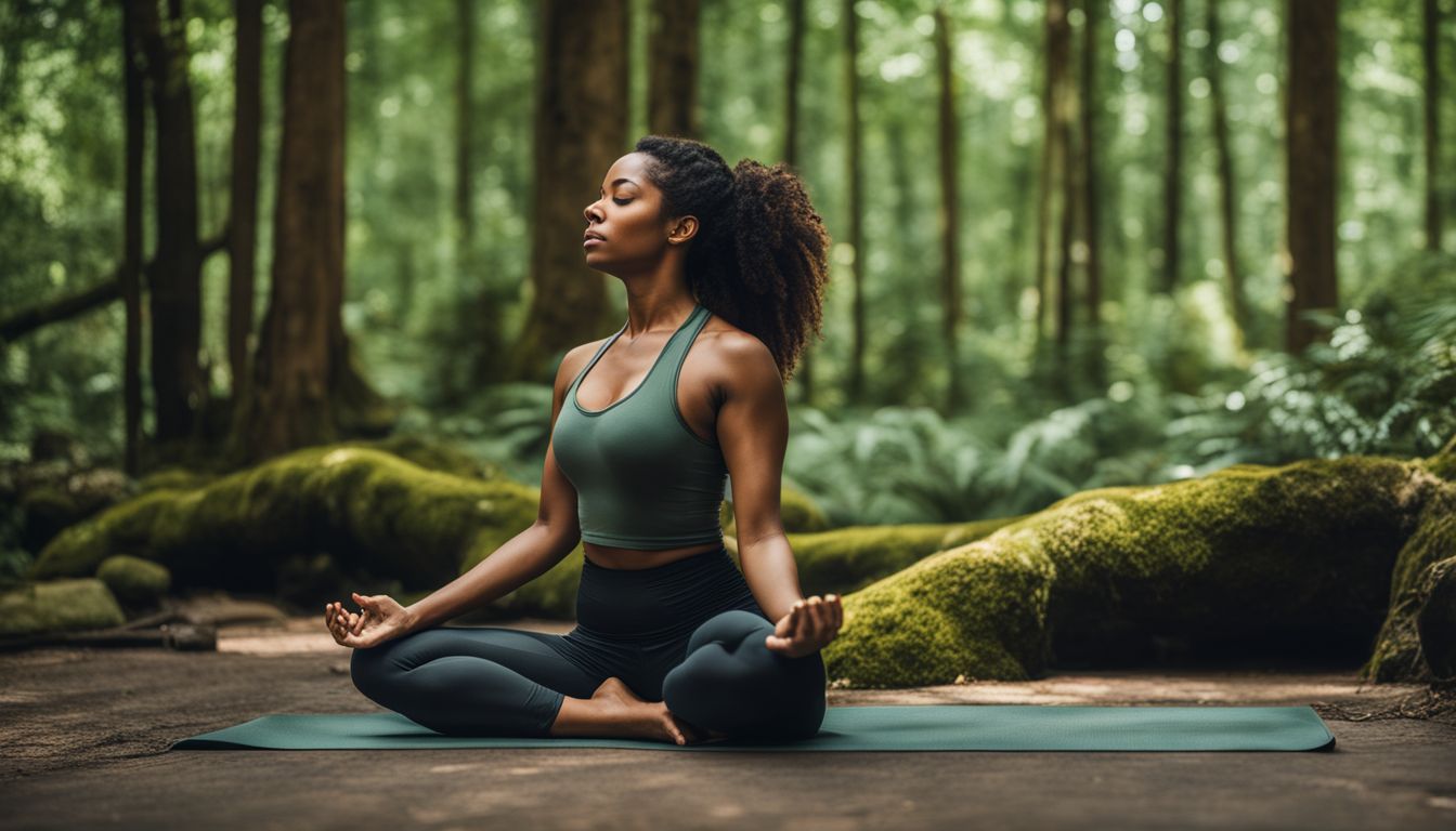 une personne pratiquant le yoga dans une forêt paisible.