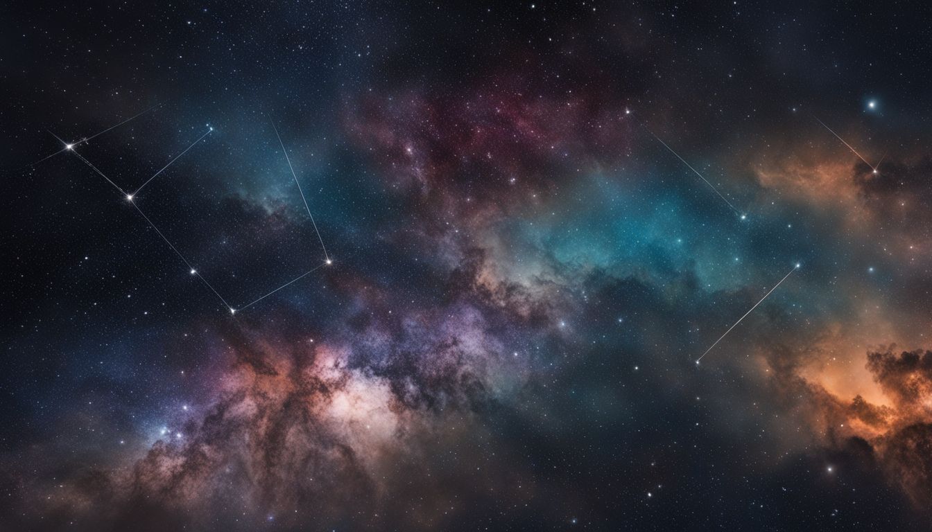 une série de motifs de constellations du zodiaque dans un ciel nocturne, photographie astronomique.