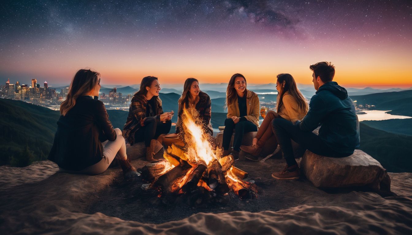 un groupe d'amis profite d'une soirée autour d'un feu de camp.