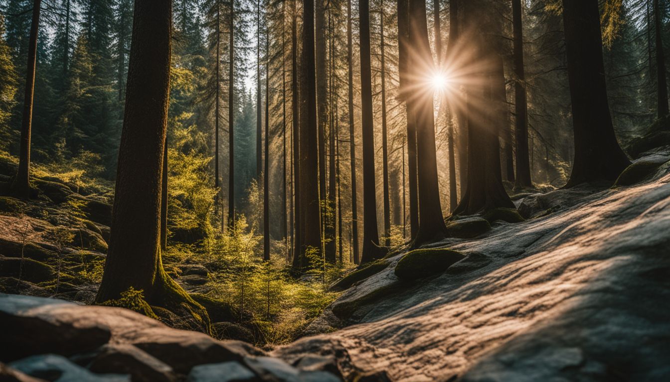 une forêt tranquille avec une lumière naturelle mettant en valeur la nature.