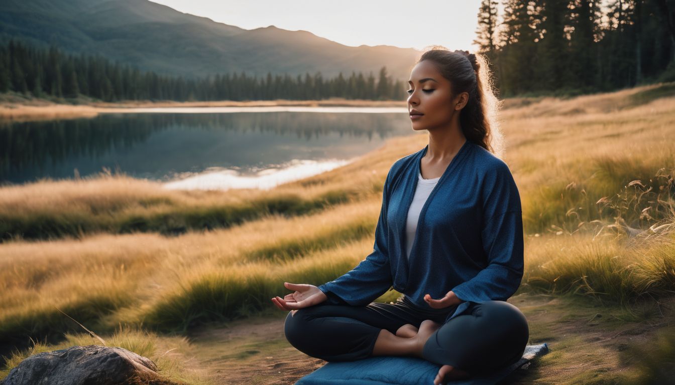 person meditating outdoors surrounded by nature in a vibrant setting.
